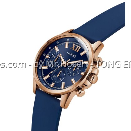 GUESS Mens Blue Rose Gold Tone Multi-function Watch 44mm GW0913G1