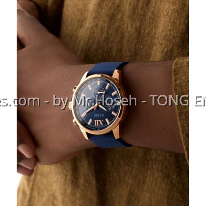 GUESS Mens Blue Rose Gold Tone Multi-function Watch 44mm GW0913G1