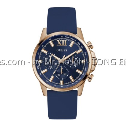 GUESS Mens Blue Rose Gold Tone Multi-function Watch 44mm GW0913G1