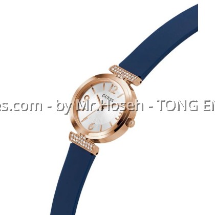 GUESS Ladies Blue Rose Gold Tone Analog Watch 28mm GW0912L3