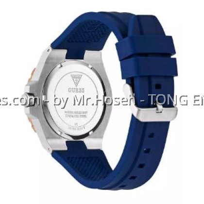GUESS Mens Blue Rose Gold Tone Analog Watch 44mm GW0906G3