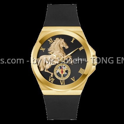 Guess Mens Year of the Horse Black Gold Tone 44mm Analog Watch GW0979G1