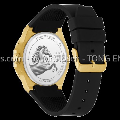 Guess Mens Year of the Horse Black Gold Tone 44mm Analog Watch GW0979G1