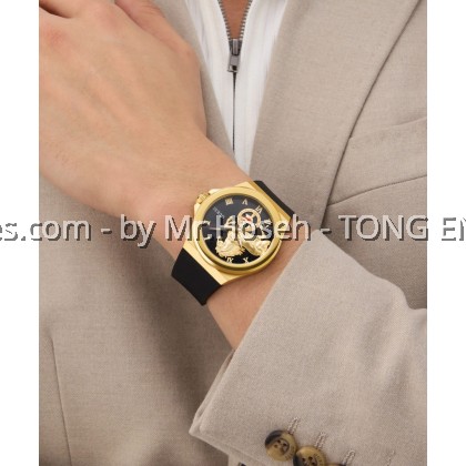 Guess Mens Year of the Horse Black Gold Tone 44mm Analog Watch GW0979G1
